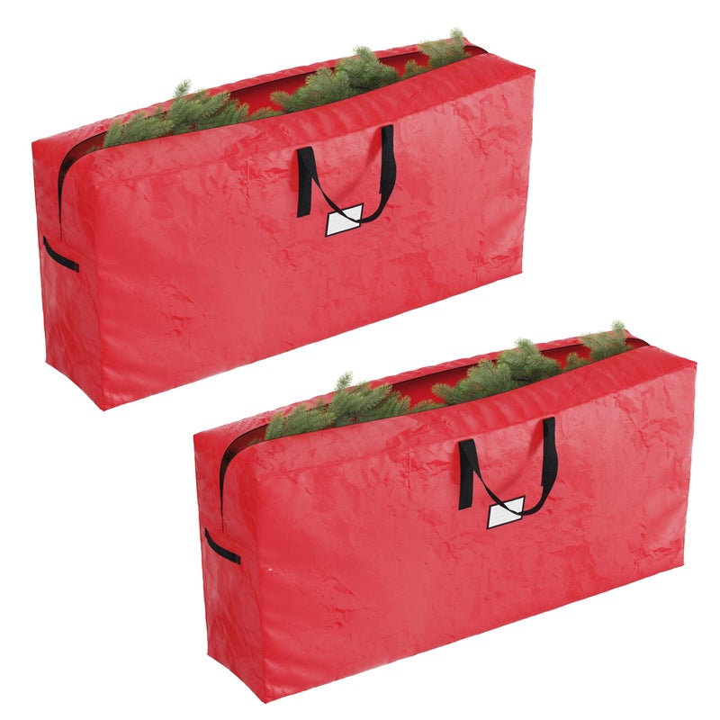 Elf Stor Set of 2 Christmas Tree Storage Bags - Fits 9-Foot Artificial Tree Each - Protect Holiday Decorations from Moisture and Damage by Elf Stor (Red) - Image 1